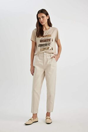 DeFacto Paperbag Gabardin Kumaş Pantolon Yüksek Bel Cepli Basic Düz Standart Paça S2790AZ24SMBG702