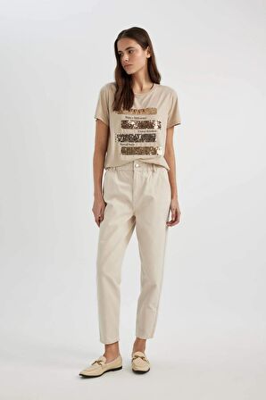 DeFacto Paperbag Gabardin Kumaş Pantolon Yüksek Bel Cepli Basic Düz Standart Paça S2790AZ24SMBG702