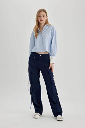 DeFacto Coool Wide Leg Geniş Paça Kargo Gabardin Pantolon B5690AX24SPNV241