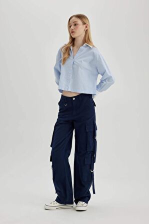 DeFacto Coool Wide Leg Geniş Paça Kargo Gabardin Pantolon B5690AX24SPNV241