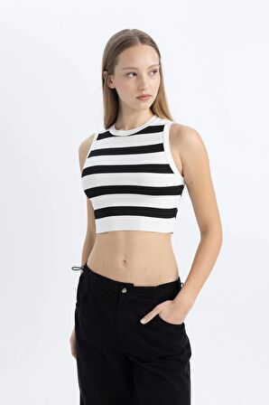 DeFacto Coool Slim Fit Dar Kesim Bisiklet Yaka Çizgili Triko Atlet A8242AX24SPBK27