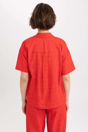 Oversize Fit Kisa Kollu Gömlek