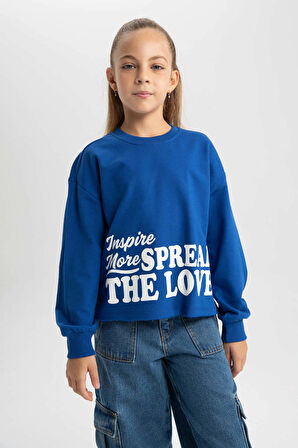 DeFacto Kız Çocuk Crop Bisiklet Yaka Sweatshirt B3708A823AUBE169
