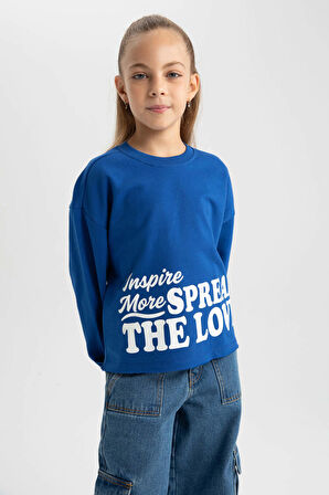 DeFacto Kız Çocuk Crop Bisiklet Yaka Sweatshirt B3708A823AUBE169
