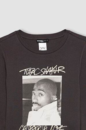 DeFacto Coool Tupac Shakur Fitted Bisiklet Yaka Ribana Uzun Kollu Tişört B3032AX23AUAR191