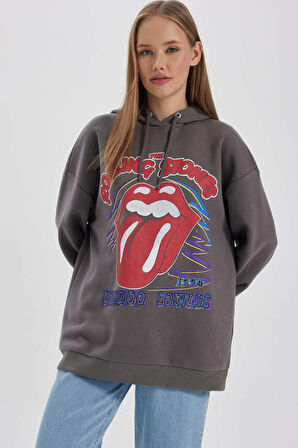 DeFacto Coool Rolling Stones Oversize Geniş Kalıp Kapüşonlu Kalın Sweatshirt B3006AX23WNGR310