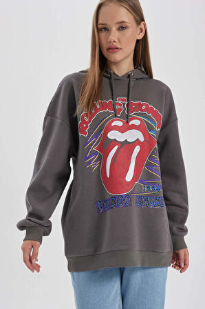 DeFacto Coool Rolling Stones Oversize Fit Kapüşonlu Kalın Sweatshirt B3006AX23WNGR310