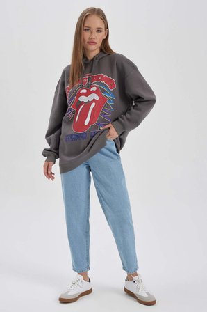DeFacto Coool Rolling Stones Oversize Fit Kapüşonlu Kalın Sweatshirt B3006AX23WNGR310