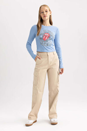 DeFacto Coool Rolling Stones Fitted Fitilli Kaşkorse Uzun Kollu Tişört B3031AX23AUBE806