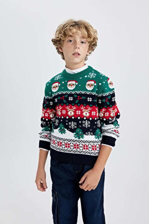 DeFacto Erkek Çocuk Yılbaşı Temalı Mini Me Bisiklet Yaka Kazak B2246A823CWNV135