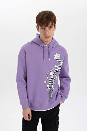 Rick and Morty Boxy Fit Kapüşonlu Sweatshirt