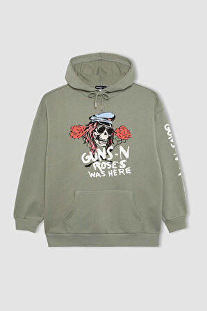 DeFacto Coool Guns N' Roses Oversize Geniş Kalıp Kapüşonlu Kanguru Cepli Kalın Sweatshirt B3007AX23WNGN997