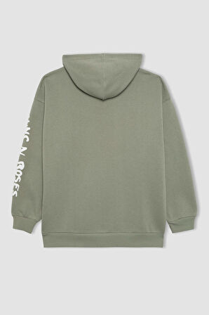 DeFacto Coool Guns N' Roses Oversize Geniş Kalıp Kapüşonlu Kanguru Cepli Kalın Sweatshirt B3007AX23WNGN997