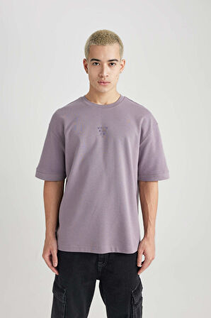 DeFacto Loose Fit Bisiklet Yaka Baskılı Kısa Kollu Ağır Kumaş Tişört B9675AX23WNPR221