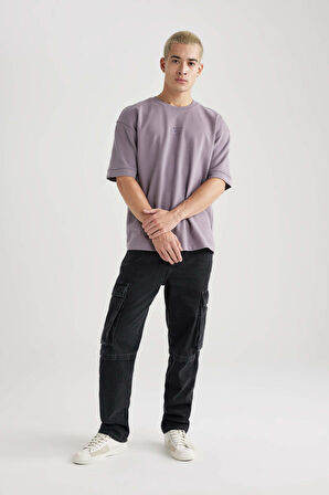 DeFacto Loose Fit Bisiklet Yaka Baskılı Kısa Kollu Ağır Kumaş Tişört B9675AX23WNPR221