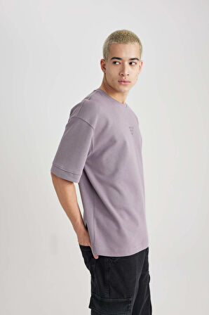 DeFacto Loose Fit Bisiklet Yaka Baskılı Kısa Kollu Ağır Kumaş Tişört B9675AX23WNPR221