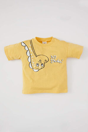 Erkek Bebek Bisiklet Yaka Hayvan Desenli Kısa Kollu Tişört