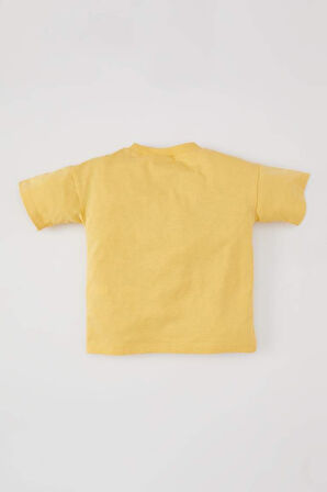 Erkek Bebek Bisiklet Yaka Hayvan Desenli Kısa Kollu Tişört