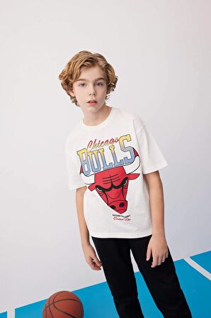 Erkek Çocuk NBA Chicago Bulls Oversize Fit Bisiklet Yaka Tişört