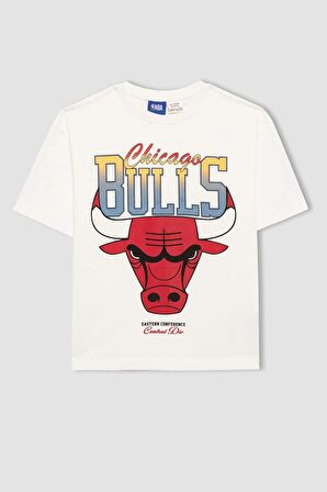 Erkek Çocuk NBA Chicago Bulls Oversize Fit Bisiklet Yaka Tişört