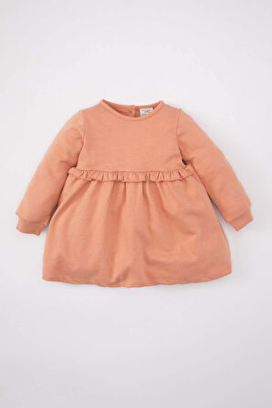 Kız Bebek Uzun Kollu Basic Düz Elbise