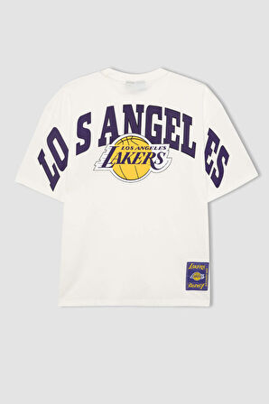 DeFactoFit NBA Los Angeles Lakers Oversize Geniş Kalıp Bisiklet Yaka Kısa Kollu Tişört B3894AX24SPER105