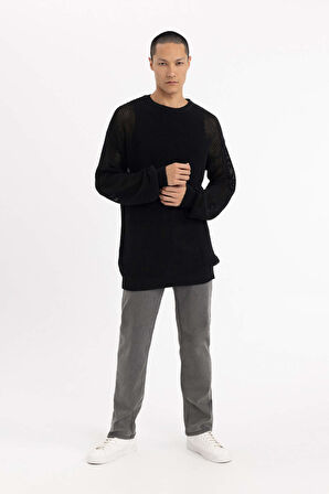 DeFacto Regular Fit Bisiklet Yaka Kroşe Delikli Triko Sweatshirt C0013AX23WNBK81