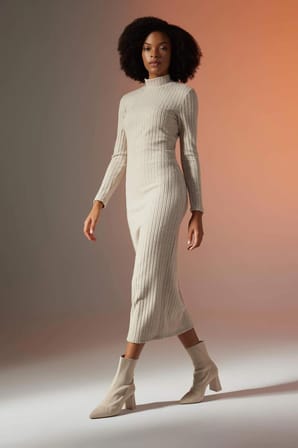 DeFacto Bodycon Yarım Balıkçı Yaka Uzun Kollu Maxi Elbise B8602AX23WNBG760