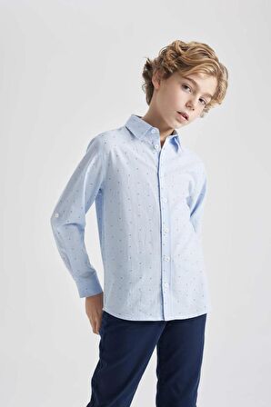 DeFacto Erkek Çocuk 23 Nisan Çocuk Bayramı Polo Yaka Poplin Uzun Kollu Gömlek B8744A824SMBE793