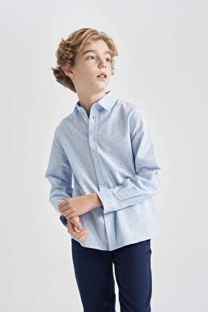 DeFacto Erkek Çocuk 23 Nisan Çocuk Bayramı Polo Yaka Poplin Uzun Kollu Gömlek B8744A824SMBE793