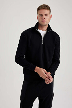 DeFacto Comfort Fit Fermuarlı Dik Yaka Sweatshirt X7405AZ23AUBK81
