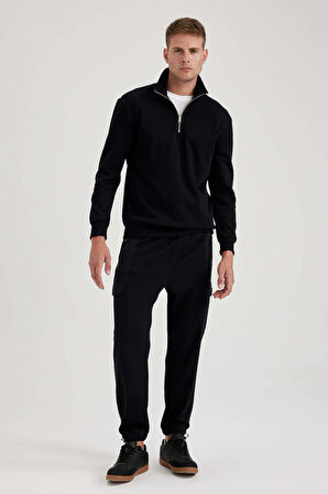 DeFacto Comfort Fit Fermuarlı Dik Yaka Sweatshirt X7405AZ23AUBK81
