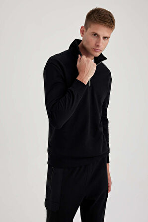 DeFacto Comfort Fit Fermuarlı Dik Yaka Sweatshirt X7405AZ23AUBK81