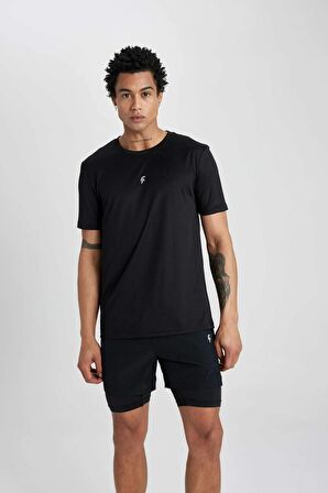 DeFactoFit Slim Fit Dar Kesim Bisiklet Yaka Baskılı Kısa Kollu Sporcu Tişört X6142AZ24SPBK81