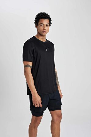 DeFactoFit Slim Fit Dar Kesim Bisiklet Yaka Baskılı Kısa Kollu Sporcu Tişört X6142AZ24SPBK81