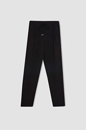 DeFacto Jogger Pantolon Keten Görünümlü Cepli Yüksek Bel Düz Paça R0433AZ24SMBK81