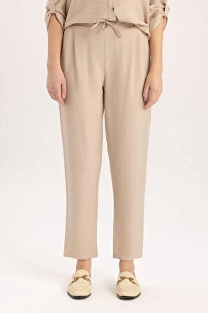 DeFacto Jogger Pantolon Keten Görünümlü Cepli Yüksek Bel Düz Paça R0433AZ24SMBG115