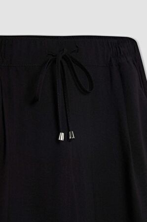 DeFacto Jogger Cepli Düz Paça Yüksek Bel Keten Görünümlü Pantolon R0433AZ24SMBK81