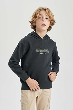 DeFacto Erkek Çocuk Sırt Baskılı Kapüşonlu Sweatshirt B9015A823CWAR213