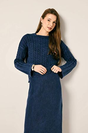 DeFacto Regular Fit Pamuklu Örgü Desenli Triko Kazak Tunik B8398AX23WNNV37