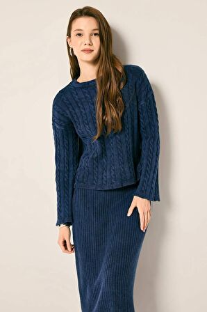 DeFacto Regular Fit Pamuklu Örgü Desenli Triko Kazak Tunik B8398AX23WNNV37