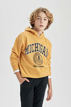 DeFacto Erkek Çocuk Oversize Fit Kapüşonlu Baskılı Sweatshirt B7104A824SPYL74