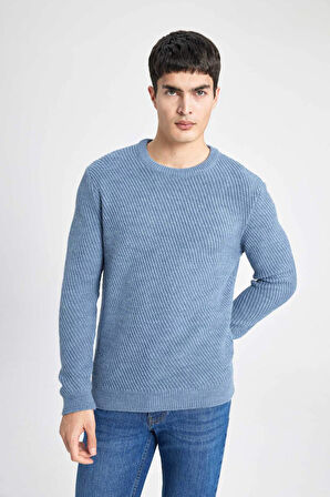 DeFacto Mavi Standart Fit Normal Kesim Bisiklet Yaka Triko Kazak C0048AX24AUBE281