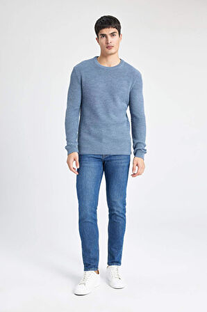 DeFacto Mavi Standart Fit Normal Kesim Bisiklet Yaka Triko Kazak C0048AX24AUBE281