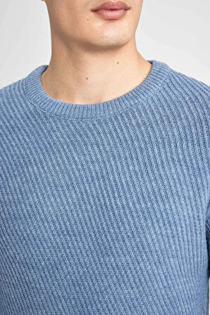 DeFacto Mavi Standart Fit Normal Kesim Bisiklet Yaka Triko Kazak C0048AX24AUBE281