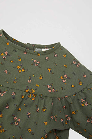 Kız Bebek Çiçekli Uzun Kollu Twill Elbise
