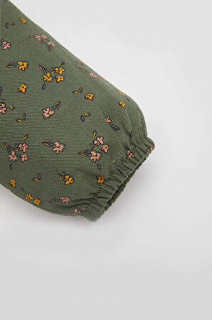 Kız Bebek Çiçekli Uzun Kollu Twill Elbise