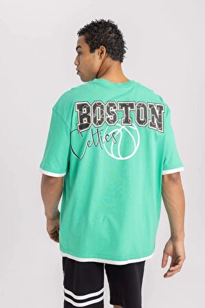 DeFactoFit NBA Boston Celtics Oversize Geniş Kalıp Bisiklet Yaka Kısa Kollu Tişört B3914AX24SPGN322