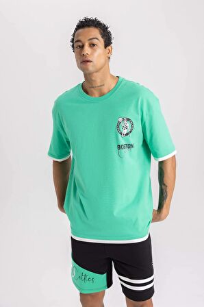 DeFactoFit NBA Boston Celtics Oversize Geniş Kalıp Bisiklet Yaka Kısa Kollu Tişört B3914AX24SPGN322