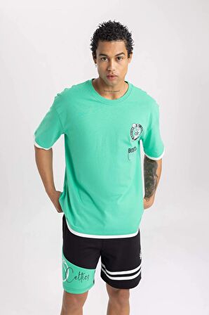 DeFactoFit NBA Boston Celtics Oversize Geniş Kalıp Bisiklet Yaka Kısa Kollu Tişört B3914AX24SPGN322
